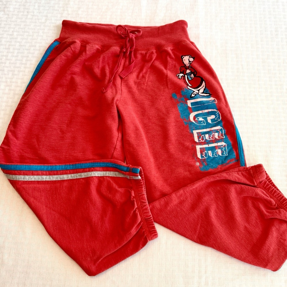 ICEE‎ Bear Graphic Joggers Red Retro Sweatpants Junior Medium 7/9 Jerry Leigh